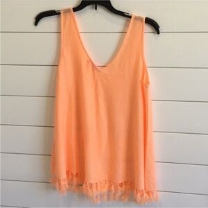 Peach Sleeveless Top with Fringe by Lilly